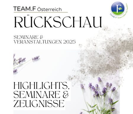 Lavendelblüten ergänzen den Text mit Logo von TEAM.F und die Gesamtdarstellung.