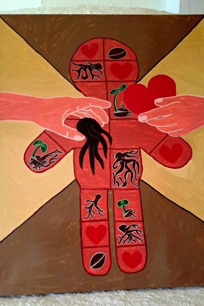 gemaltes Bild auf Leinwand, das aufzeigt, wo im Körper bittere Wurzeln vorhanden sind und deren Auswirkungen.